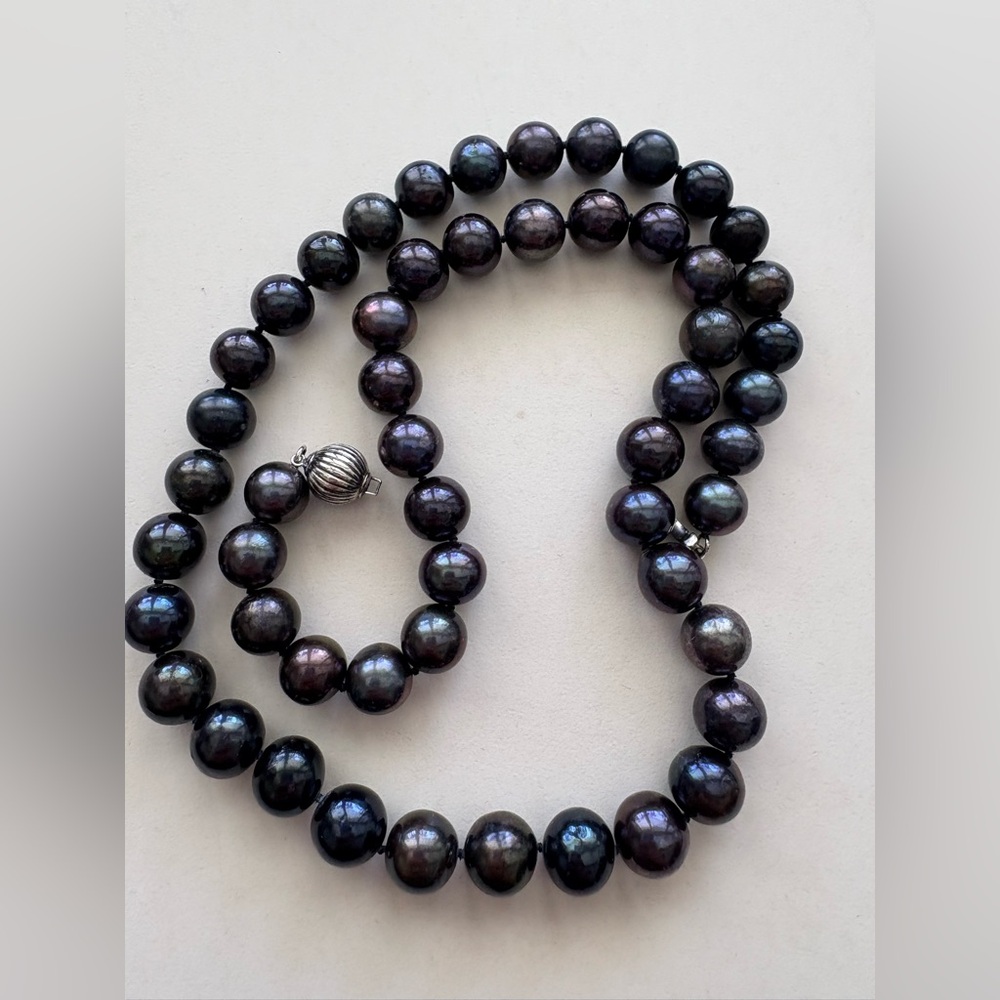 Imperial pearls by Josh Bazar, 24”, freshwater, 925 clasp.  Dark purple